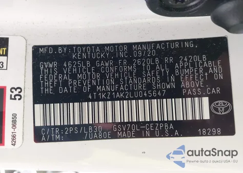2020 Toyota Camry Xse V6 from USA, damaged, VIN 4T1KZ1AK2LU045647